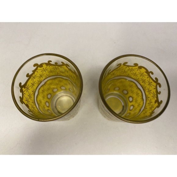 Vtg Moroccan Style Tea Glasses Yellow and Gold Set of 2 Persian Turkish Cordial - Picture 5 of 11